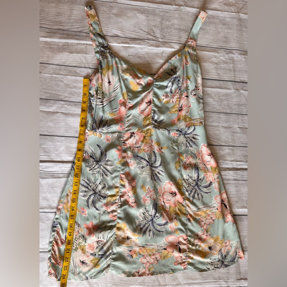 Reformation Floral Mini Dress Green Pink Size 10 Summer Slip Dress - Picture 6 of 9